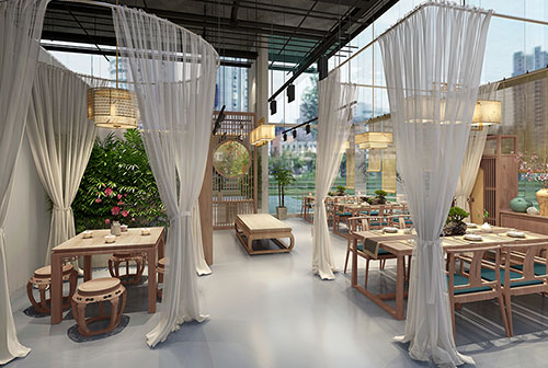 桂林200平禅意中式风格奶茶咖啡店装修设计效果图