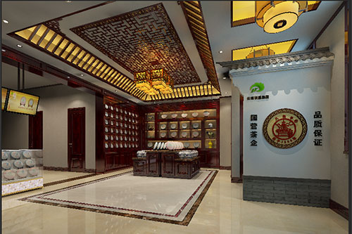 桂林古朴典雅的中式茶叶店大堂设计效果图