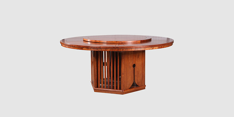 桂林中式餐厅装修天地圆台餐桌红木家具效果图